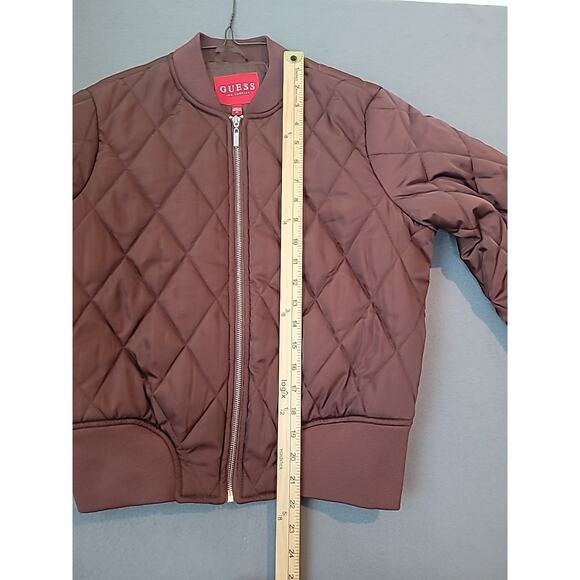 Guess Sonia Puffer Bomber Jacket Women’s M Reddish Brown Y2K Crop - Picture 6 of 9